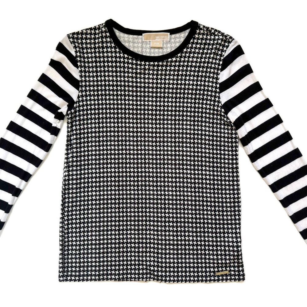 Michael Kors Women's Long Sleeve Houndstooth Pattern Blouse Top Size P/M